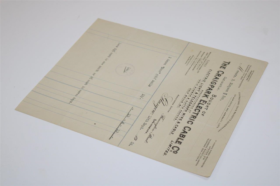 Robert Simpson & Son’s 1924 Original Invoice From The Craigpark Electric Cable Co. For A Dozen Mono Golf Balls