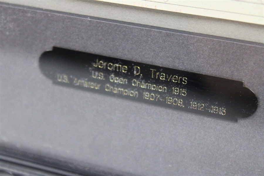 Jerome Travers Signed Check w/Book Photo & Engraved Plate Showing Major Wins- Framed JSA ALOA