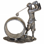 1900’s Golfer at the top of Backswing Mounted to a Silver Plated Napkin Holder Base