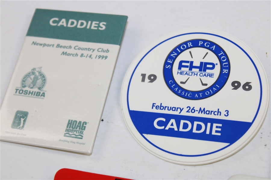 Five (5) Caddie Badges - Senior PGA Tour, Newport Beach, & Du Maurier Classic