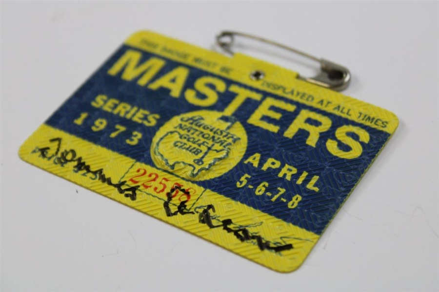 Tommy Aaron Signed 1973 Masters Tournament SERIES Badge #22558 JSA ALOA