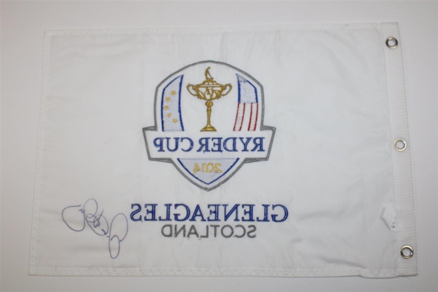 Rory McIlroy Signed 2014 Ryder Cup White Embroidered Flag JSA ALOA