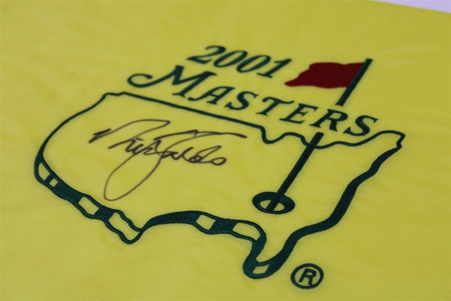 Nick Faldo Signed 2001 Masters Embroidered Flag JSA ALOA 