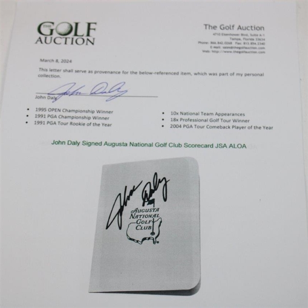 John Daly Signed Augusta National Golf Club Scorecard JSA ALOA