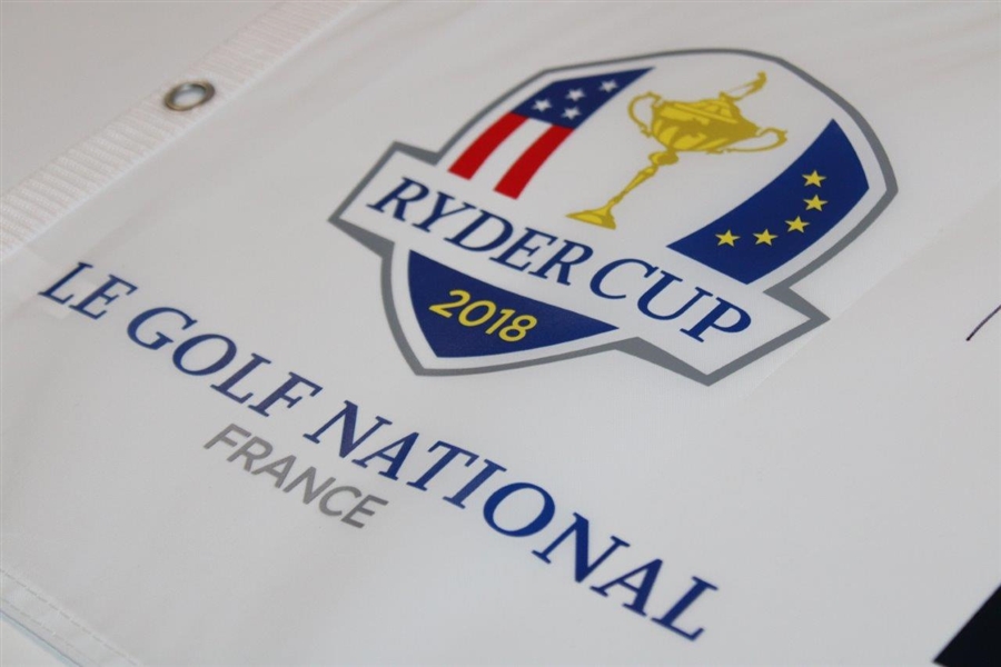 Tony Finau Signed 2018 Ryder Cup at Le Golf National White Flag JSA ALOA