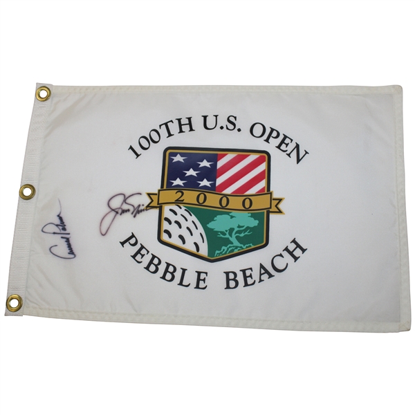 Jack Nicklaus & Arnold Palmer Signed 2000 US Open at Pebble Beach Flag JSA ALOA