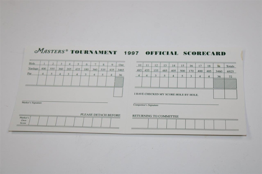 1997 Masters Tournament Official Scorecard - Tiger Woods' First Master Win