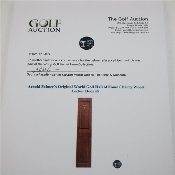 Arnold Palmer's Original World Golf Hall of Fame Cherry Wood Locker Door #9
