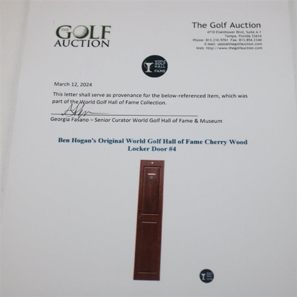 Ben Hogan's Original World Golf Hall of Fame Cherry Wood Locker Door #4