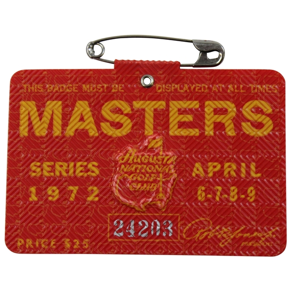 1972 Masters Tournament Series Badge #24203 - Jack Nicklaus Winner