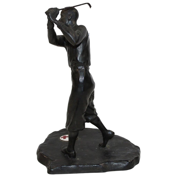 Vintage Golfer Statue With Enameled Coat Of Arms 