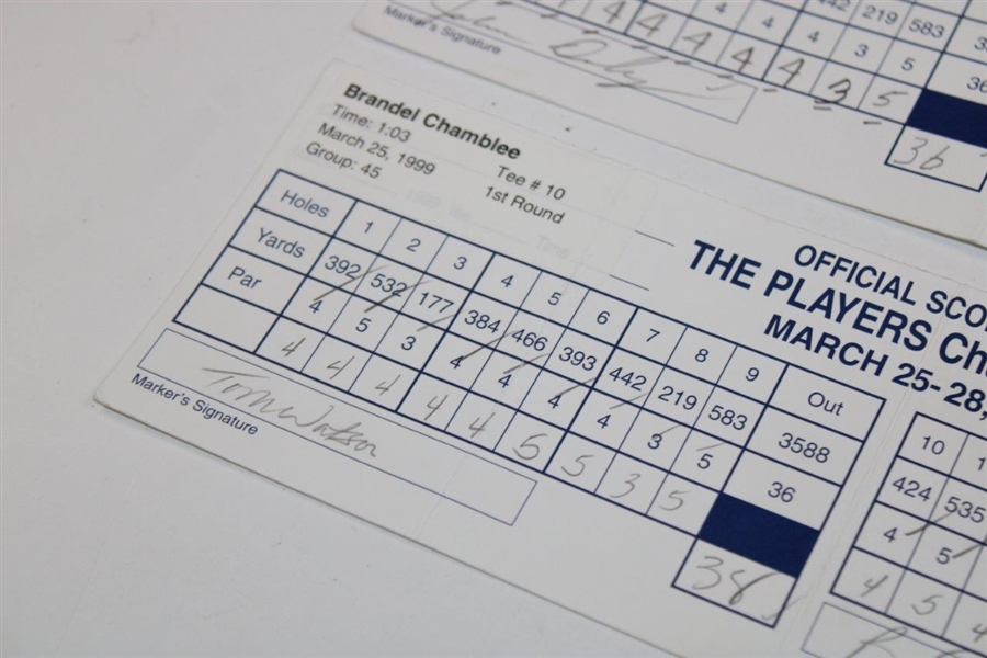 Watson, Daly, Couples & Three Others Signed 1999 Players Championship Used Scorecards 