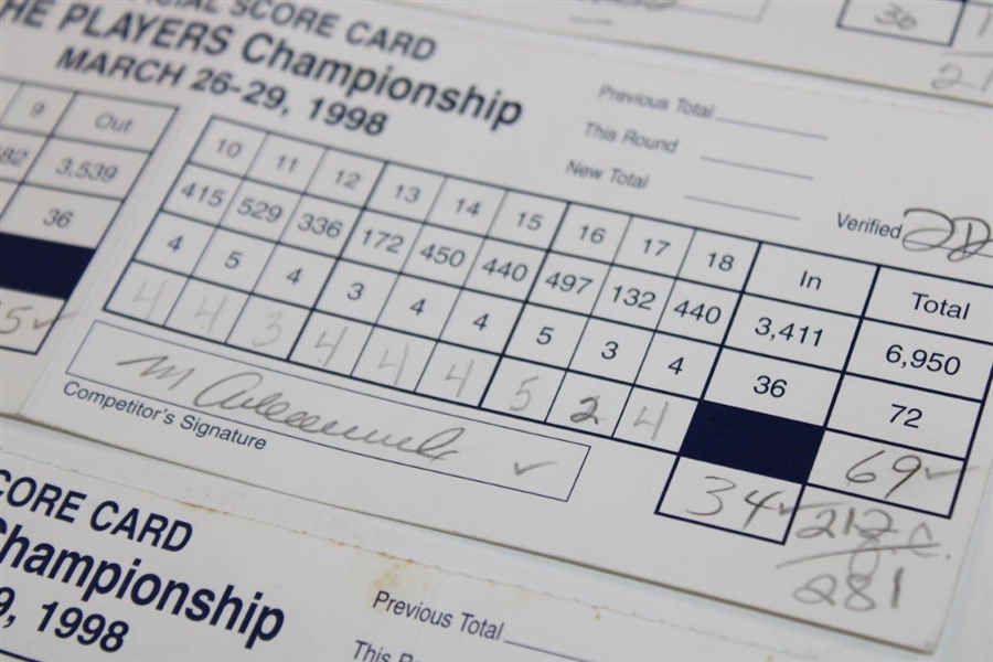 Singh, Price & Four Others Signed 1998 Players Championship Used Scorecards