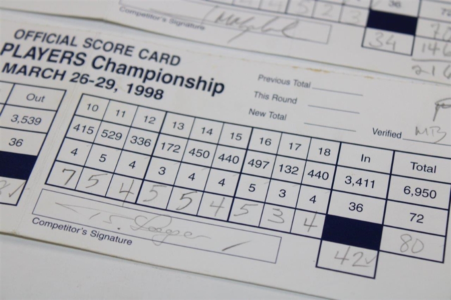 Langer, Olazabal & Six Others Signed 1998 Players Championship Used Scorecards