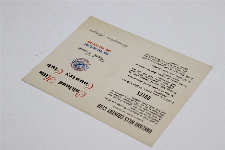 Pre 1952 Oakland Hills Country Club Used Scorecard