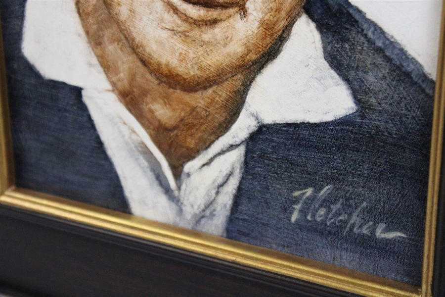 Original Arnold Palmer Oil on Panel Painting Portrait by Artist Robert Fletcher w/COA - Framed