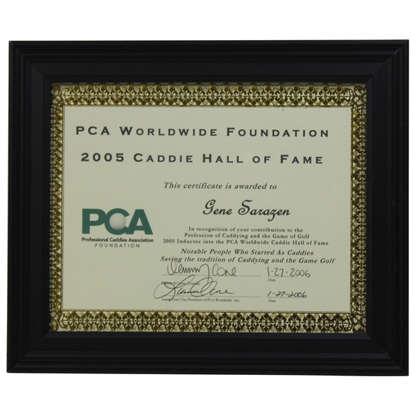 Gene Sarazen's Personal 2005 Caddie Hall Of Fame PCA Worldwide Foundation Award Plaque