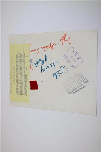 Gene Sarazen Signed 1964 Masters 'Rain Rain Go Away' Original Wire Photo - Sarazen Collection JSA ALOA