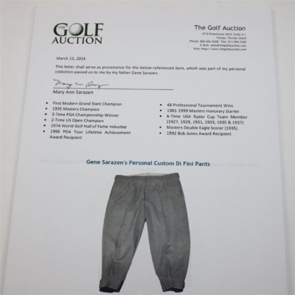 Gene Sarazen's Personal Custom Di Fini Pants
