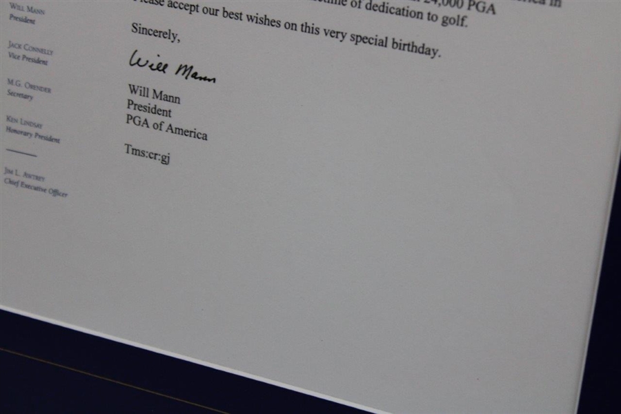 Gene Sarazen 1999 Birthday Wishes Letter from Past PGA President Will Mann Letter - Sarazen Collection