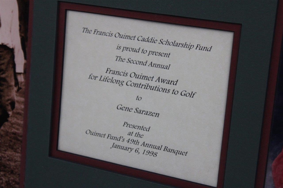 Gene Sarazen's Personal 1998 Francis Ouimet Award For Lifelong Contributions To Golf