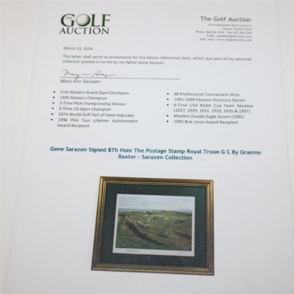 Gene Sarazen Signed 8Th Hole The Postage Stamp Royal Troon G C  By Graeme Baxter - Sarazen Collection