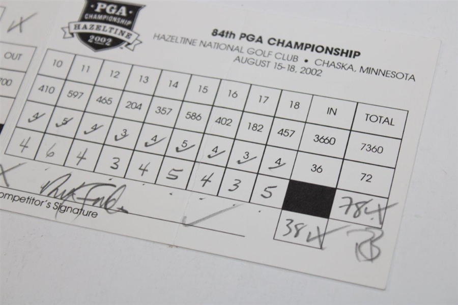 Nick Faldo Signed 2002 PGA Championship At Hazeltine GC Scorecard