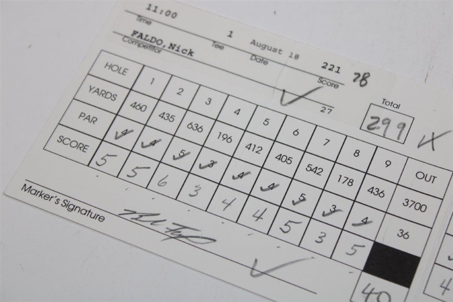 Nick Faldo Signed 2002 PGA Championship At Hazeltine GC Scorecard