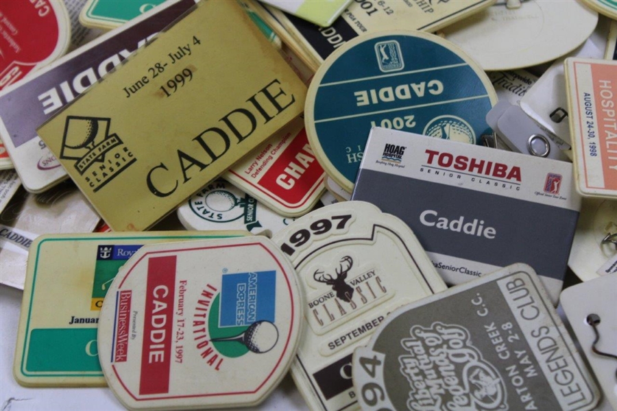Large Grouping of Various PGA Tour & Senior Pga Tour Assorted Caddie Badges