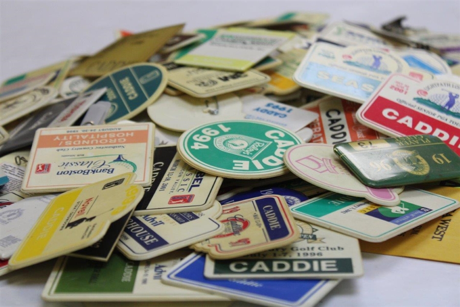 Large Grouping of Various PGA Tour & Senior Pga Tour Assorted Caddie Badges