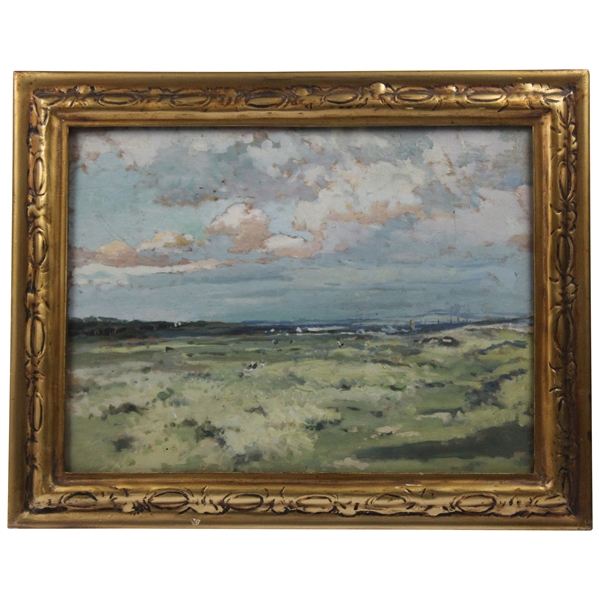 Early 1900's Royal Troon Golf Club 11th Tee Scene Painting - Framed