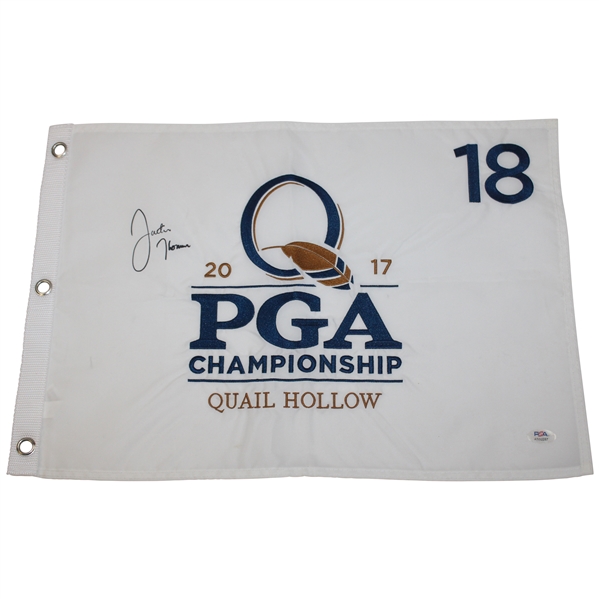 Justin Thomas Signed 2017 PGA Championship at Quail Hollow Embroidered Flag PSA #AN92257