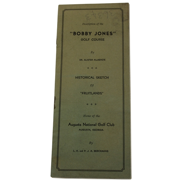 1933 Augusta National 'Bobby Jones' Golf Course Historical Sketch by Dr. Alister MacKenzie