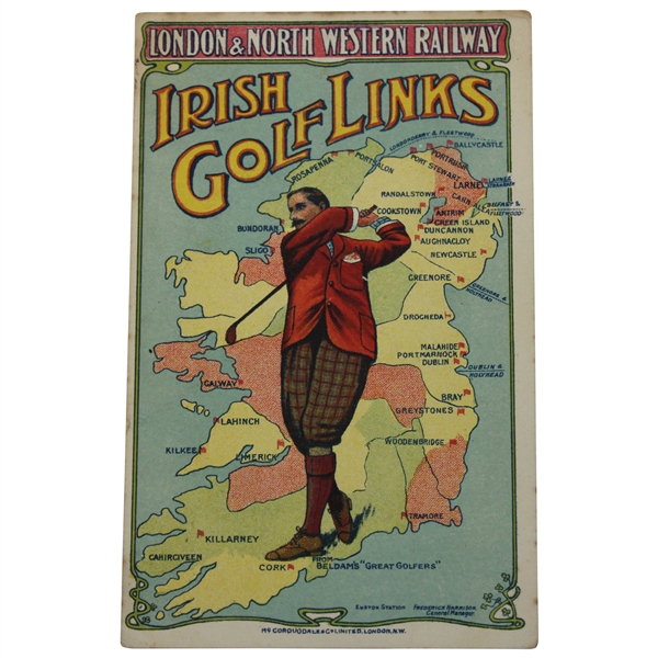 Harry Vardon Irish Golf Links London & North Western Railway 1907 Acknowledgement Postcard