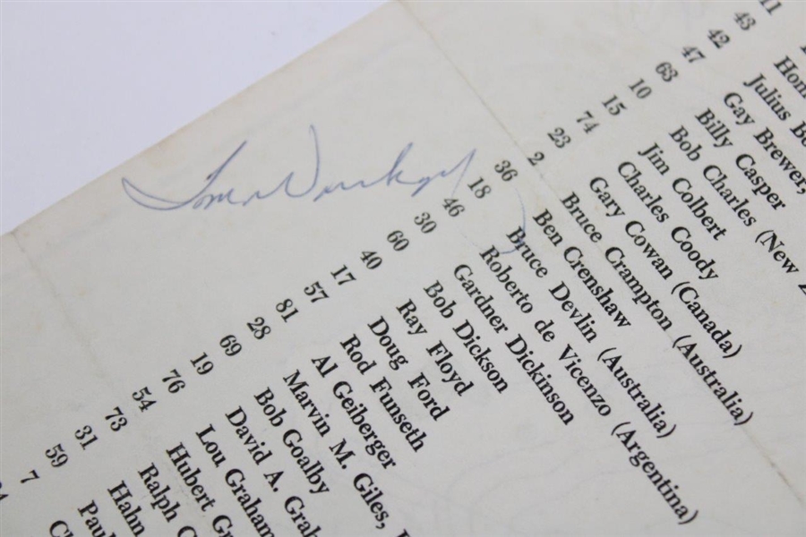 Nicklaus, Palmer, Miller & Weiskopf Signed 1973 Par 3 Contest Pairing Sheet JSA ALOA