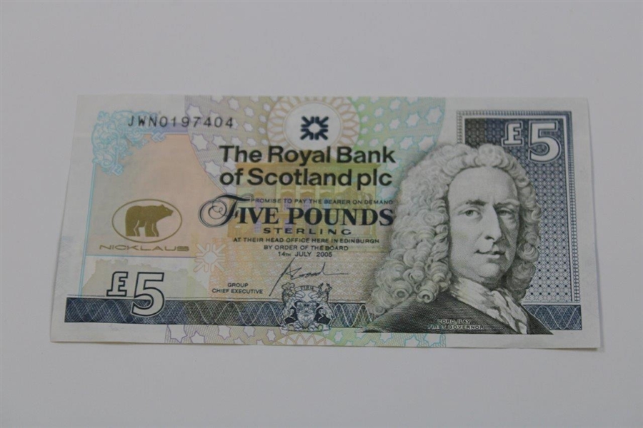 Jack Nicklaus Signed Royal Bank of Scotland Five Pound Note JSA ALOA