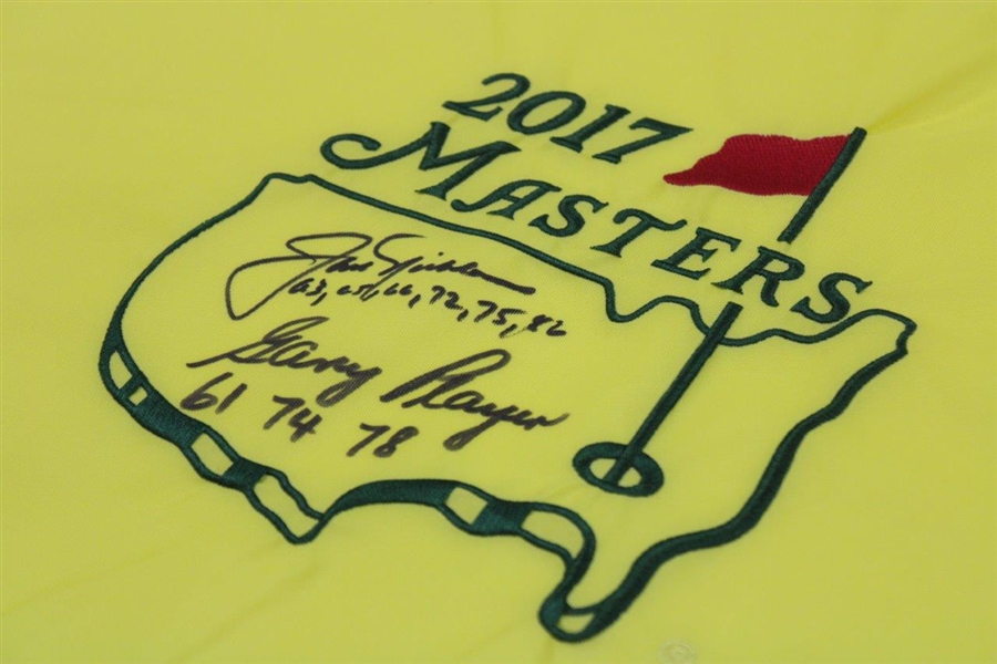 Jack Nicklaus & Gary Player Signed 2017 Masters Embroidered Flag w/Years Won JSA ALOA