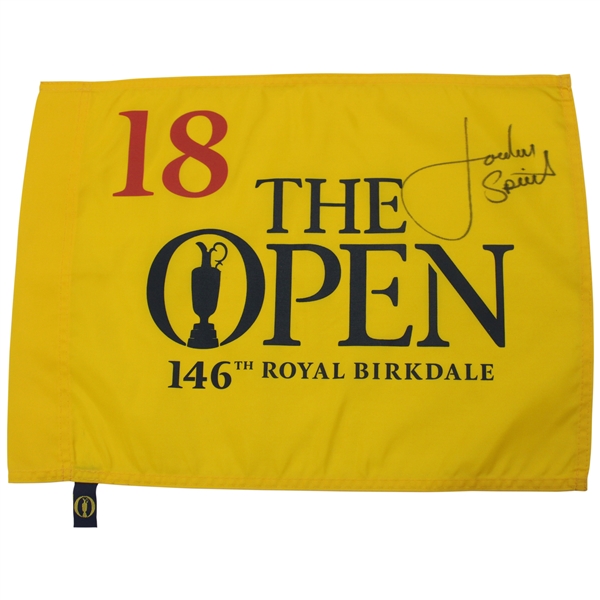 Jordan Speith Signed 2017 Open Championship At Royal Birkdale Screen Flag JSA ALOA