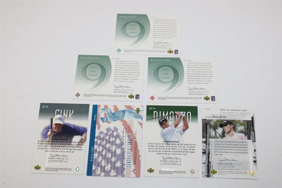 Seven (7) UD Tournament Used Shirt Patch Cards - Front 9, Course Classics, Tour Swatch & America's Best 