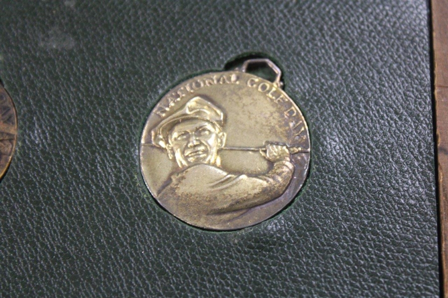 Ben Hogan's Personal 1952 National Golf Day Medals For Approval In Makers Case V1 Stamps
