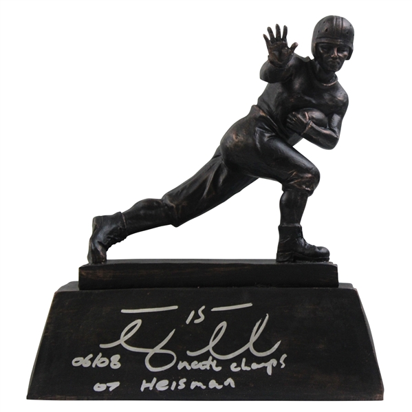 Tim Tebow Signed Football Statue w/'07 Heisman' & '06/08 Natl Champs' JSA 