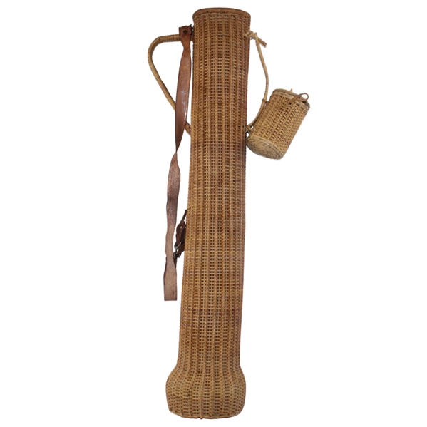 Vintage Wicker Golf Bag with Ball Basket & Straps 
