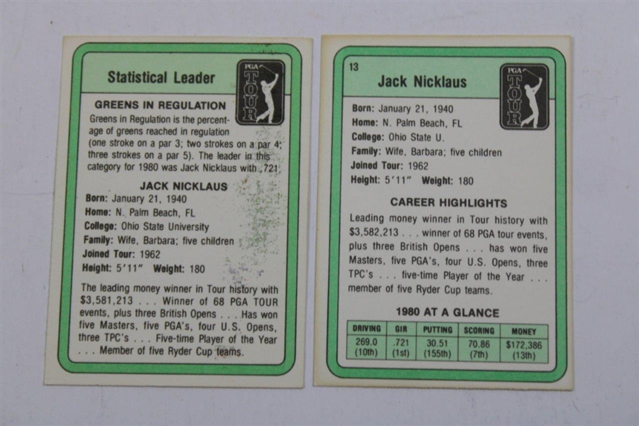 Two (2) Jack Nicklaus 1981 PGA Donruss Rookie & Statistical Leader Cards 