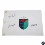 Fred Couples, Colin Montgomerie & Ken Schofield Signed World Golf Hall of Fame Flag JSA ALOA