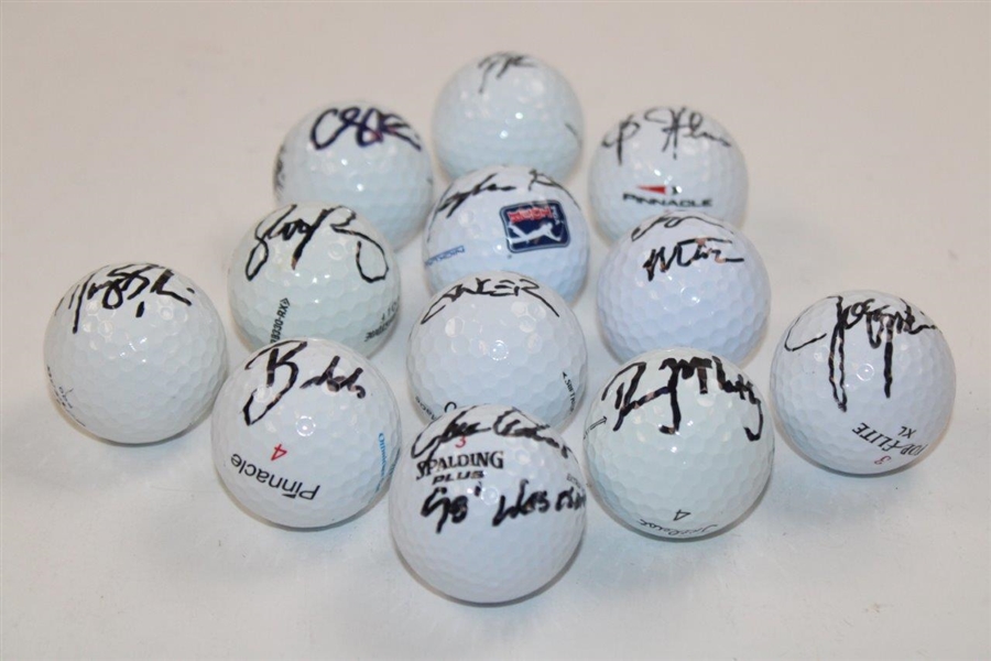Twelve (12) Golf Stars Signed Various Logo Golf Balls JSA ALOA