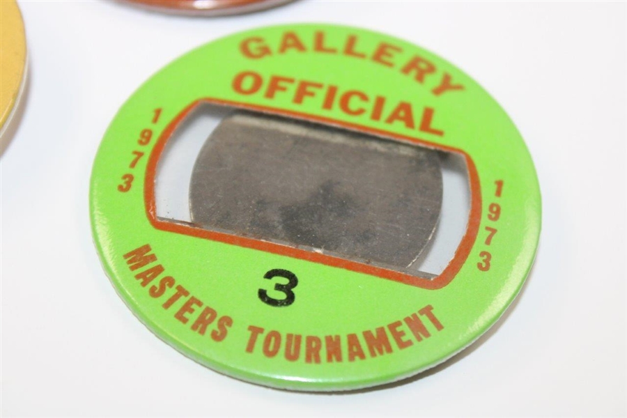Seven (7) Masters Tournament Gallery Official Badges - 1970-1971, 1973-1974, 1976, 1978-1979