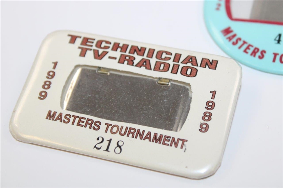 Five (5) Masters Tournament Technician TV-Radio & Movie Badges - 1982, 1989 (x2), 1990 & 1996
