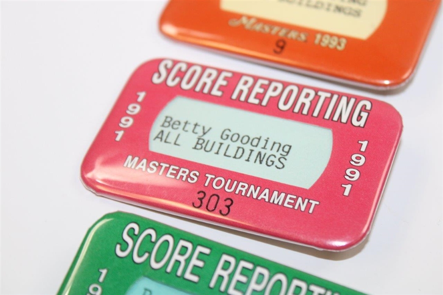Eight (8) Masters Tournament Score Reporting Badges - 1989-1996