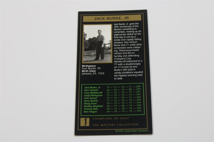 Jack Burke, Jr. Signed '1956' Champions of Golf GSV 1993 Golf Card JSA ALOA