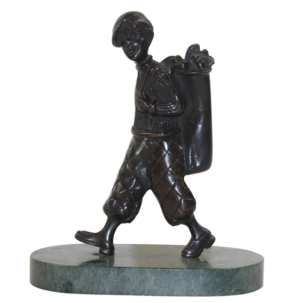 Vintage Golf Caddie Bronze Statue On Marble Base